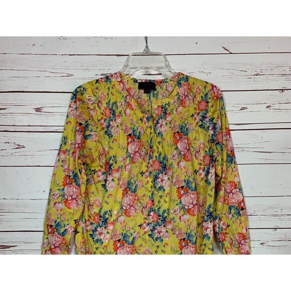 J.Crew Liberty Fabrics Women's Size 2 Yellow Floral Long Sleeve Button Top Shirt - Picture 2 of 12